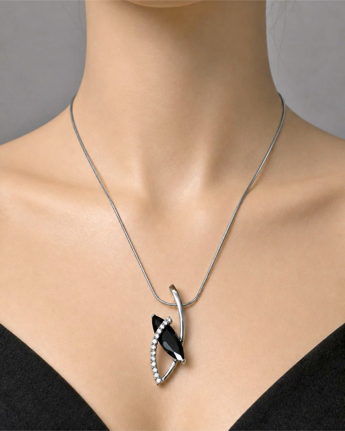 Silver Necklace with Black Pendant