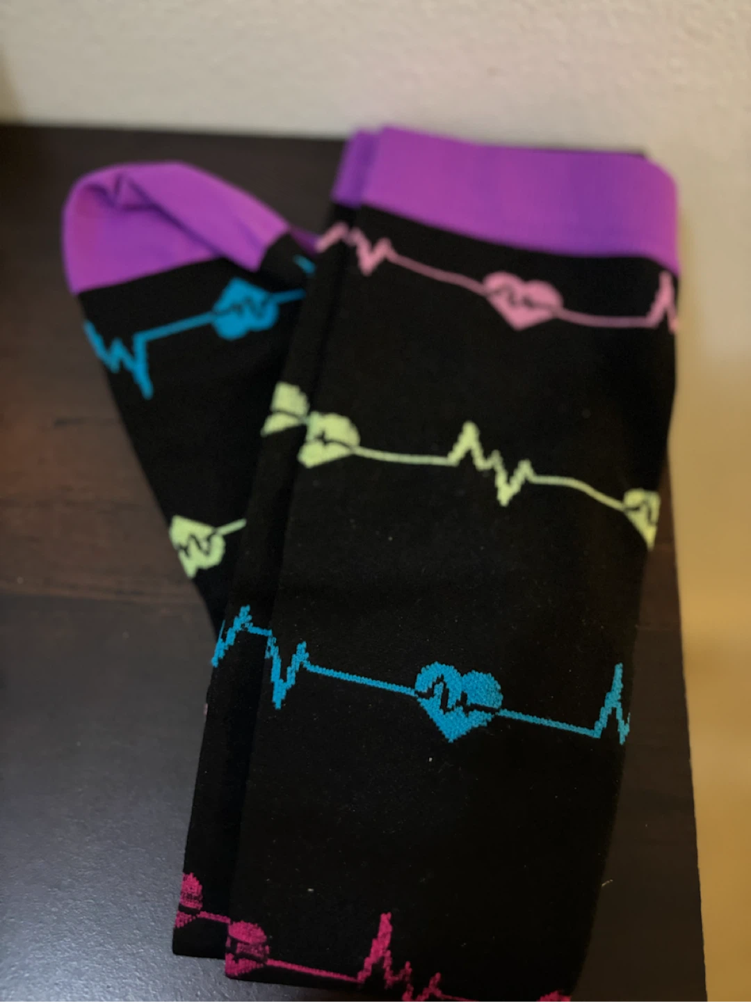 NEW-Black Socks with Heartbeat Pattern
