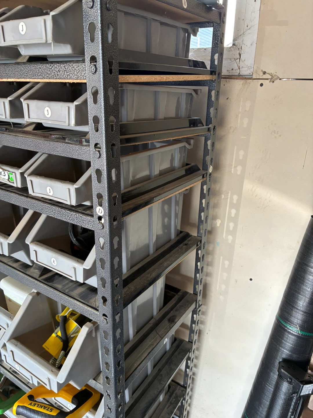 Grey Storage Bins with Metal Shelving Unit - photo 2