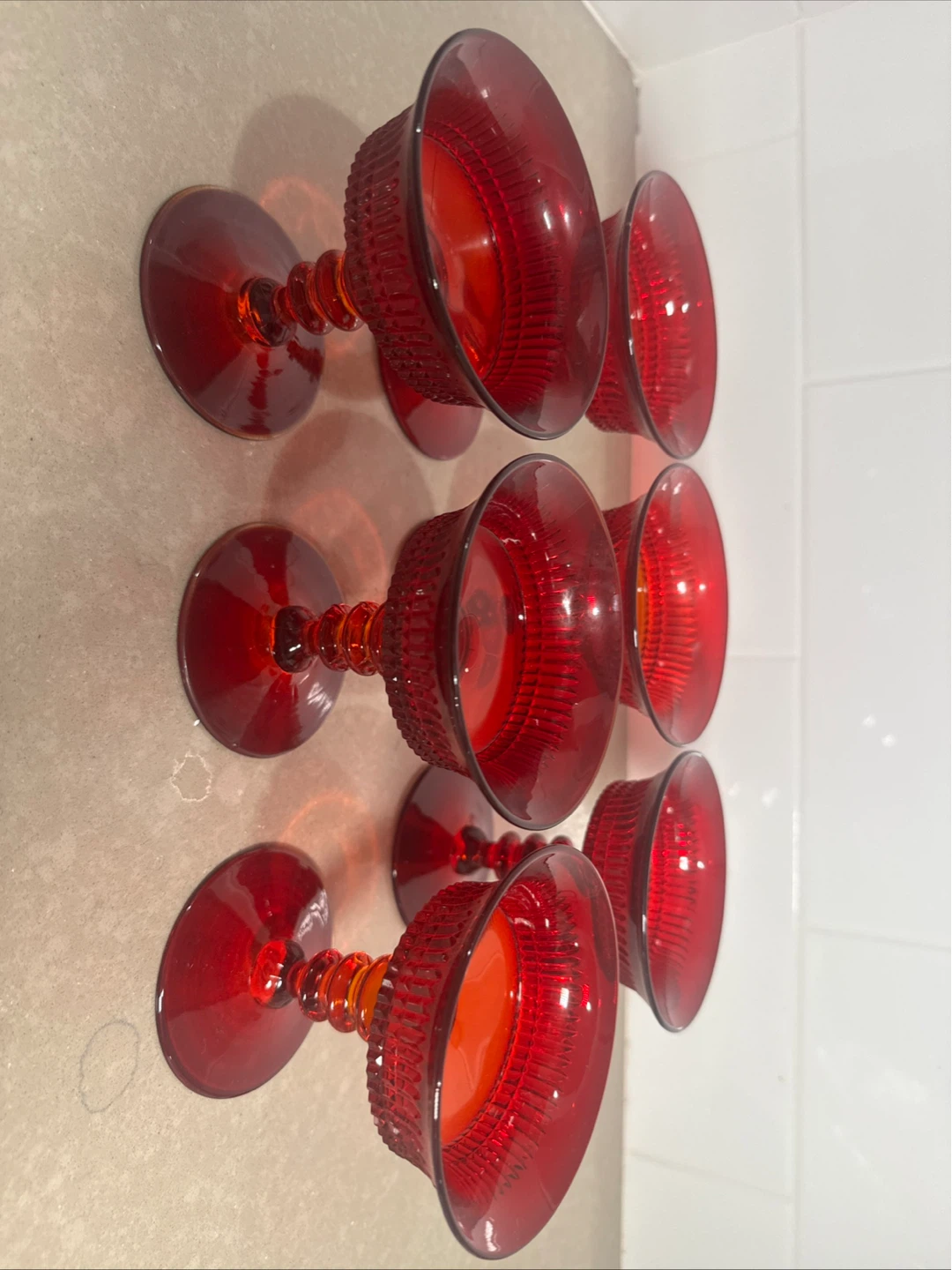 Set of 6 Ruby Red Glass Dessert Bowls