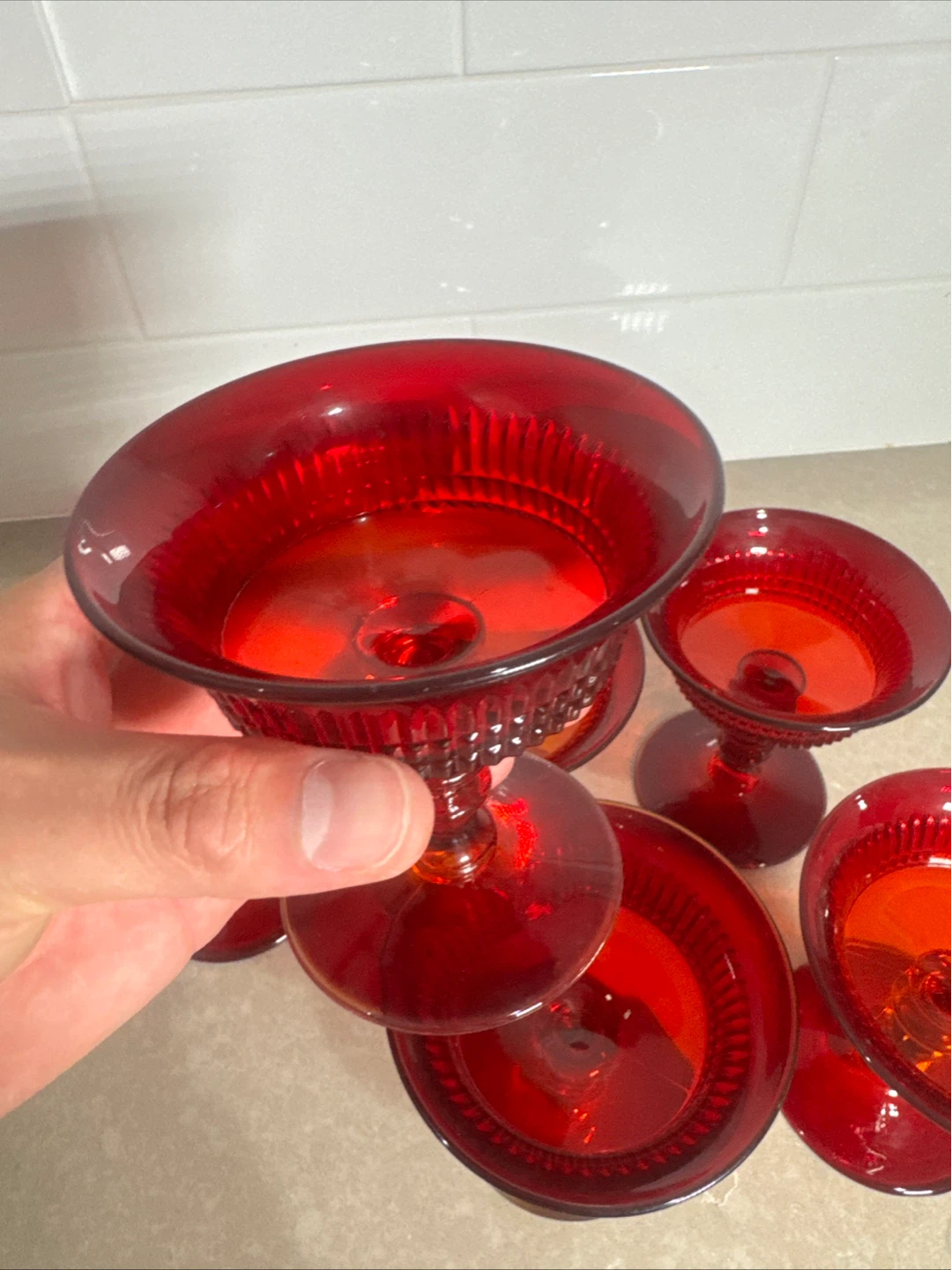 Set of 6 Ruby Red Glass Dessert Bowls - photo 5