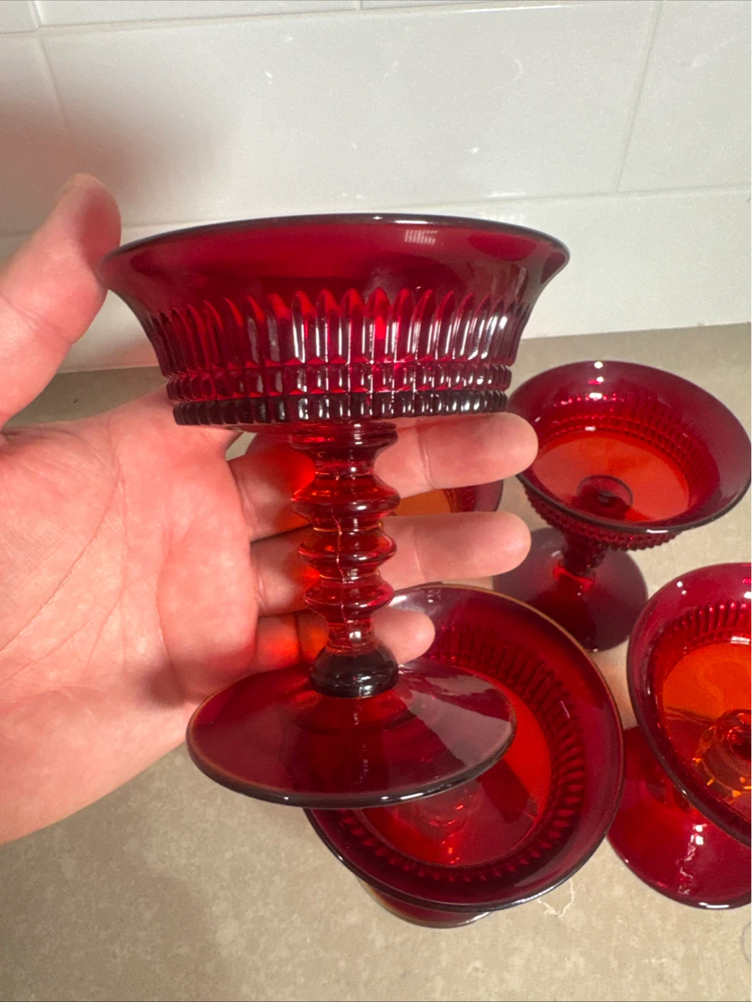Set of 6 Ruby Red Glass Dessert Bowls - photo 4