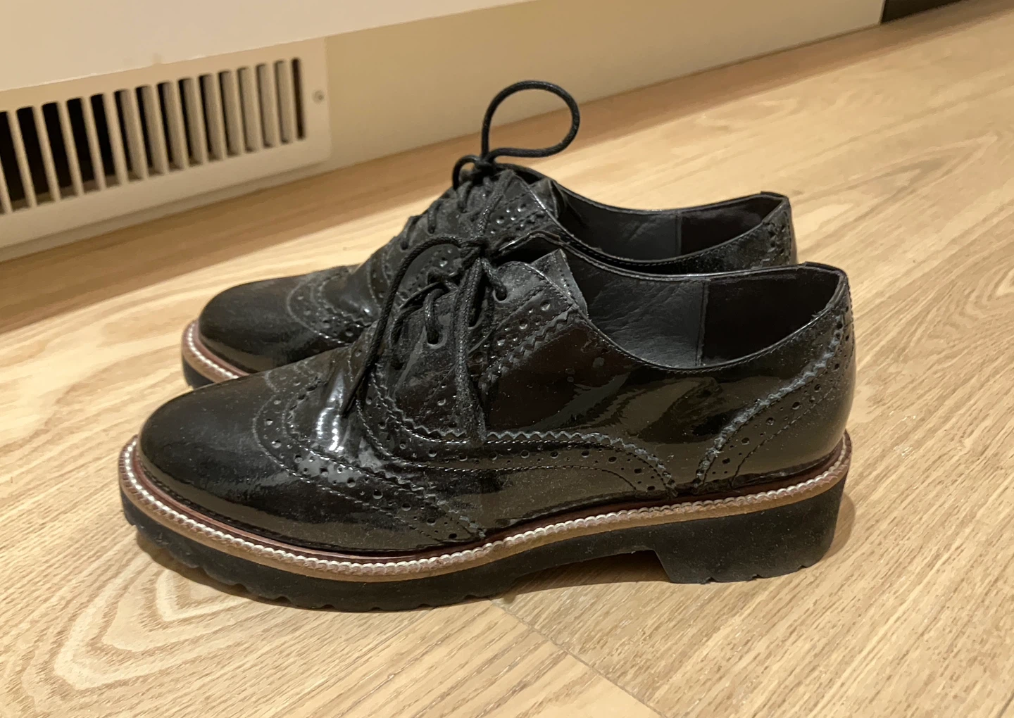 Belle women's black patent brogues