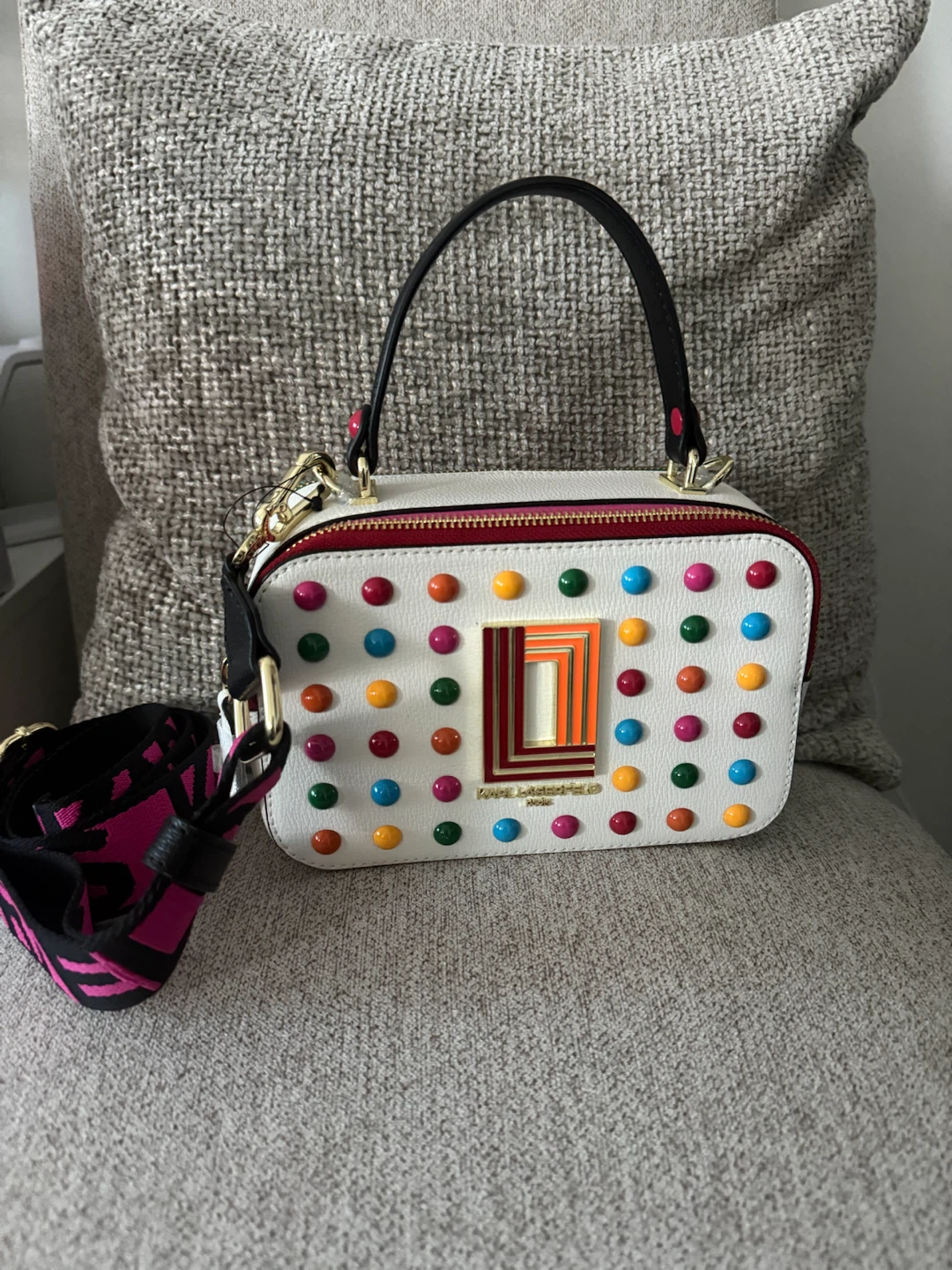 Karl Lagerfeld White Multi-Coloured Studded Mini Bag