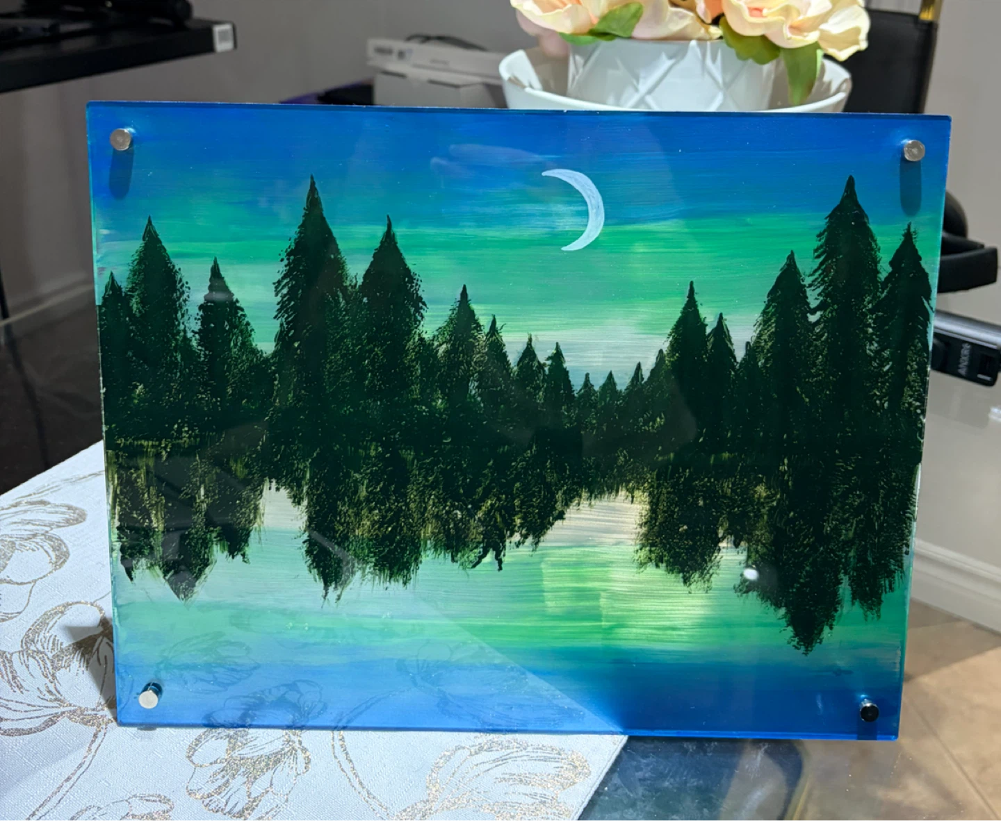 Acrylic Painting of Forest at Night