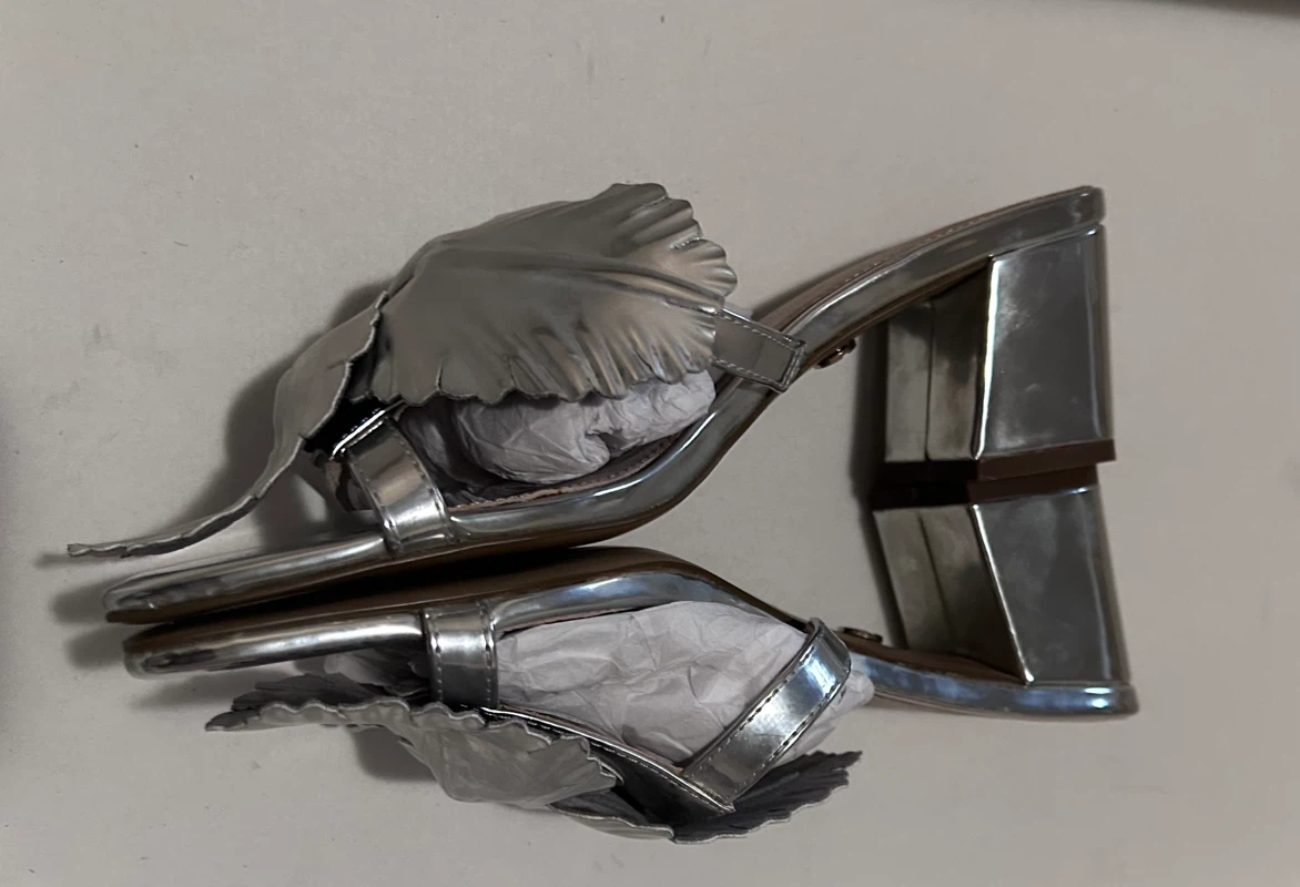 Cecelia New York Silver Metallic Block Heel Mules Size 8 - photo 3