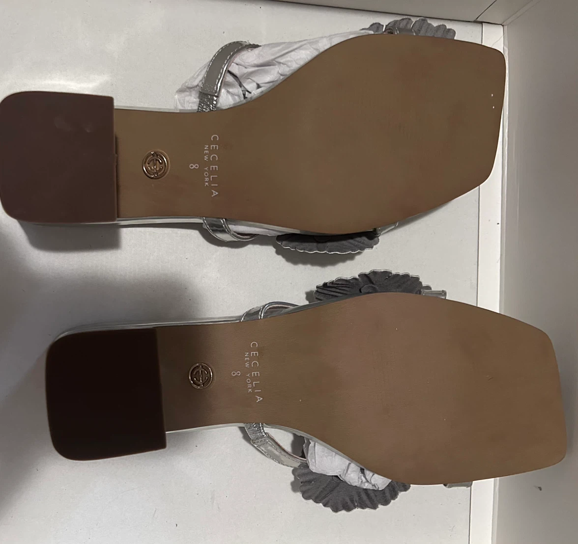 Cecelia New York Silver Metallic Block Heel Mules Size 8 - photo 5