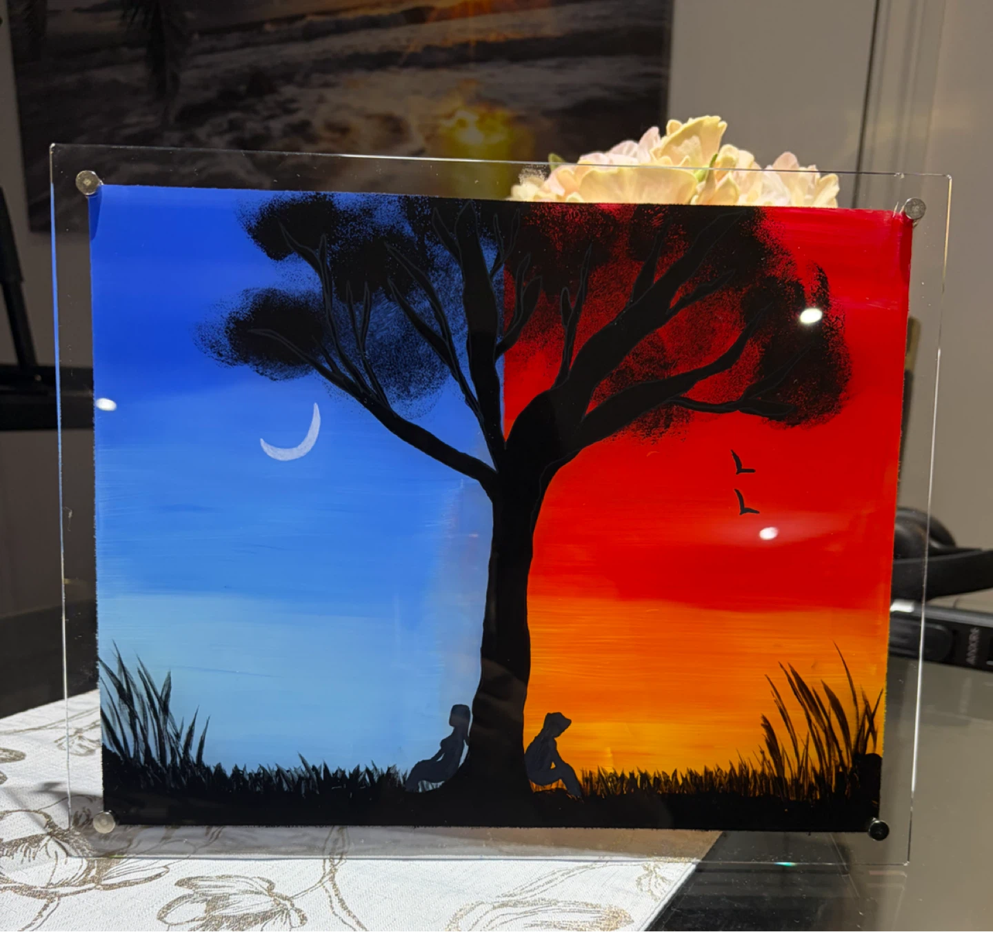 Acrylic Painting of Tree with Silhouettes