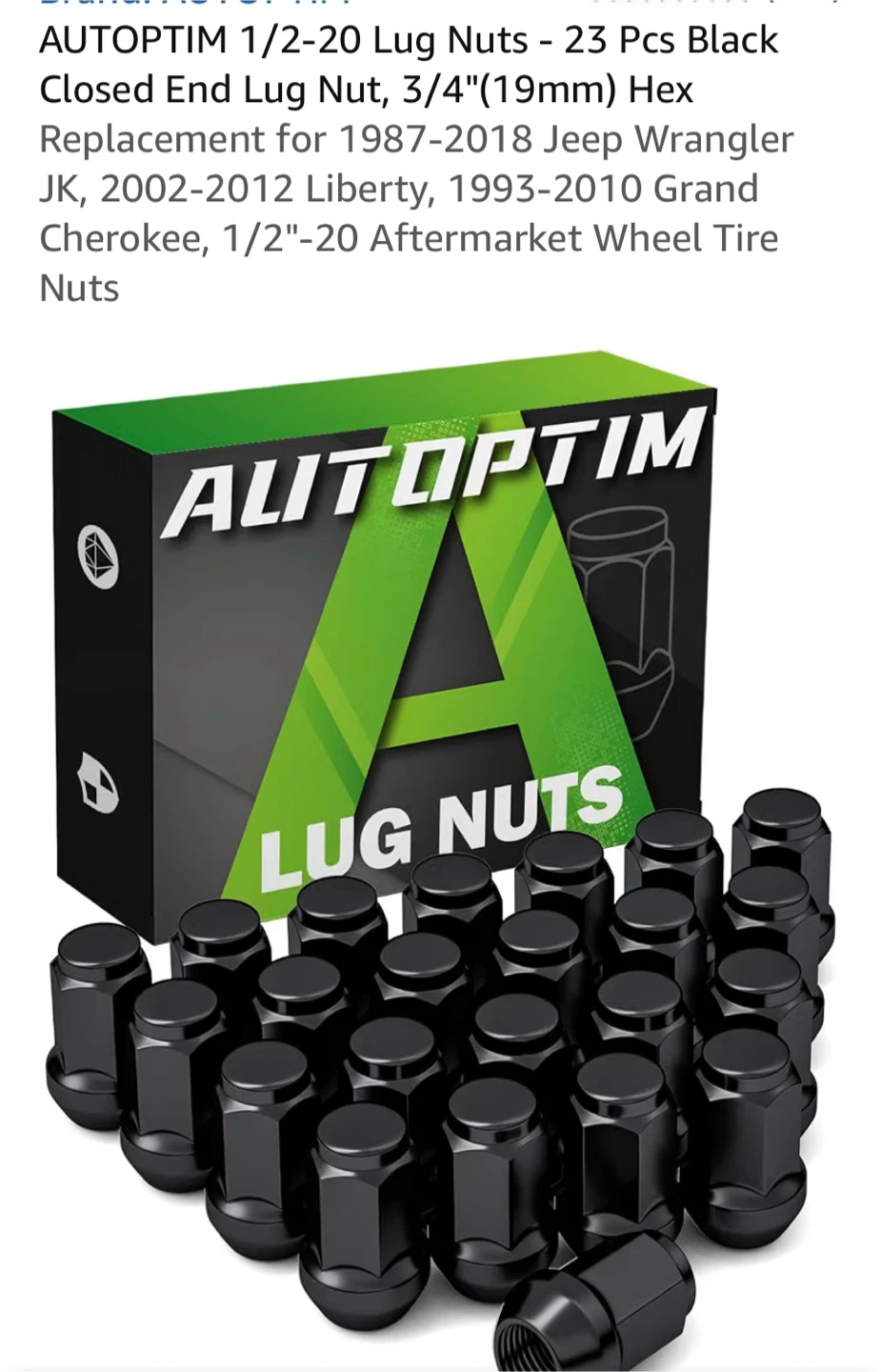 AUTOPTIM 1/2-20 Lug Nuts - 23 Pcs Black Closed End