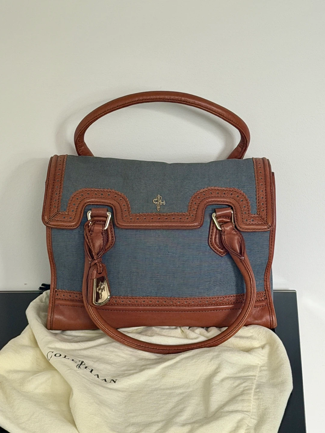 Cole Haan Blue Denim Brown Leather Brooke Tote Bag - photo 2