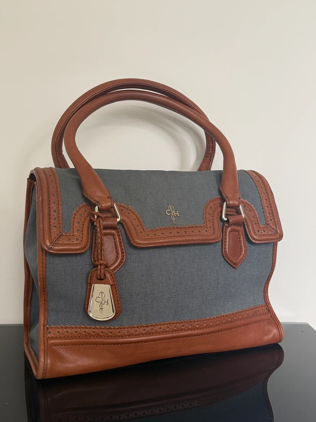 Cole Haan Blue Denim Brown Leather Brooke Tote Bag - photo 3