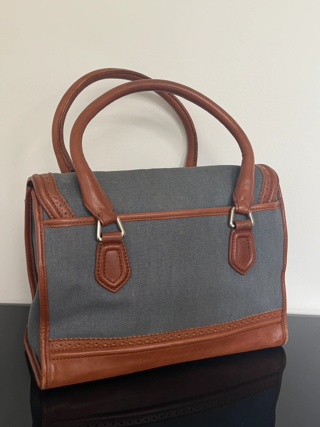 Cole Haan Blue Denim Brown Leather Brooke Tote Bag - photo 4