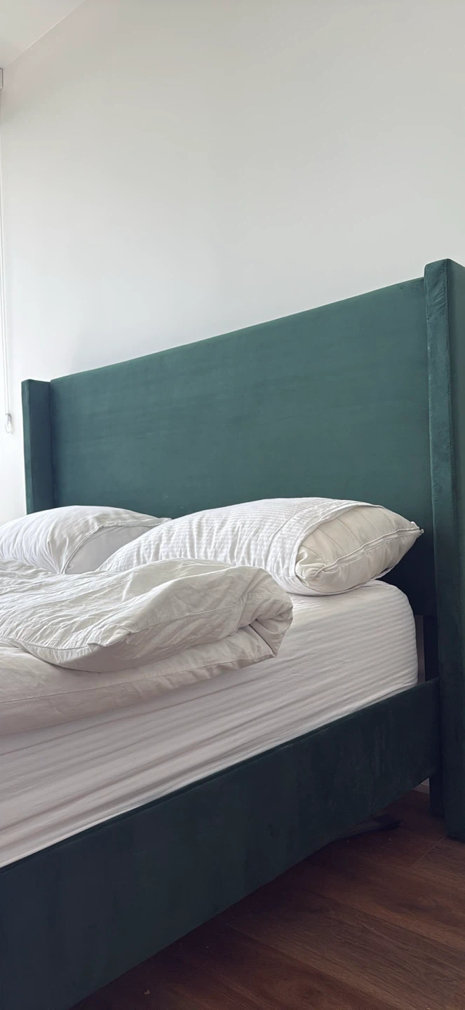 Queen Size Green Velvet Wingback Bed Frame - photo 3