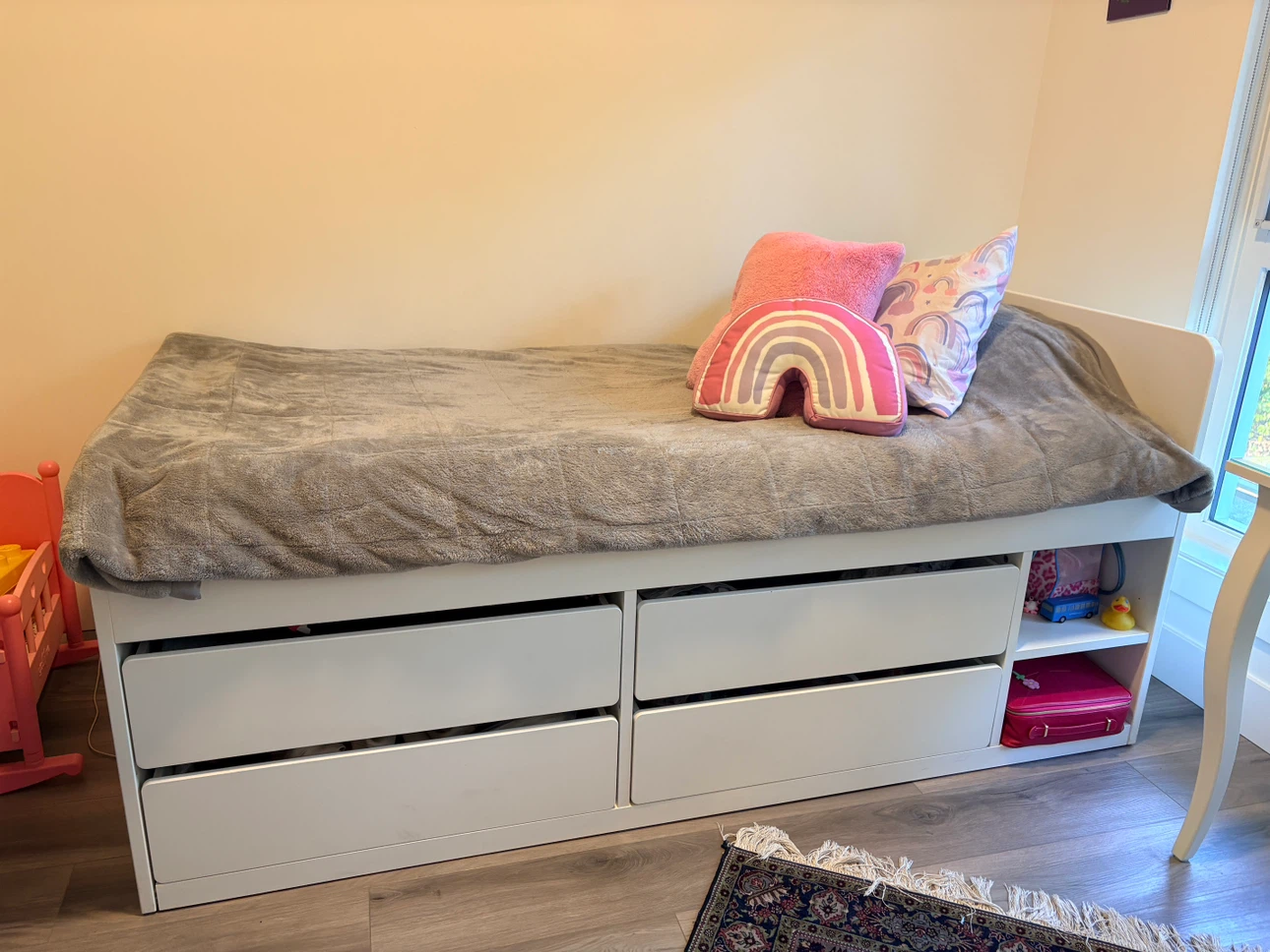 IKEA White Single Bed Frame with Storage Drawers