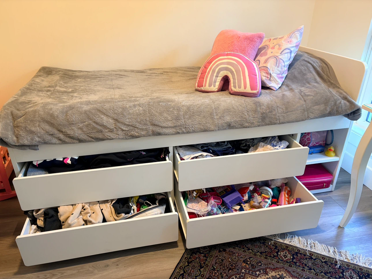 IKEA White Single Bed Frame with Storage Drawers - photo 2