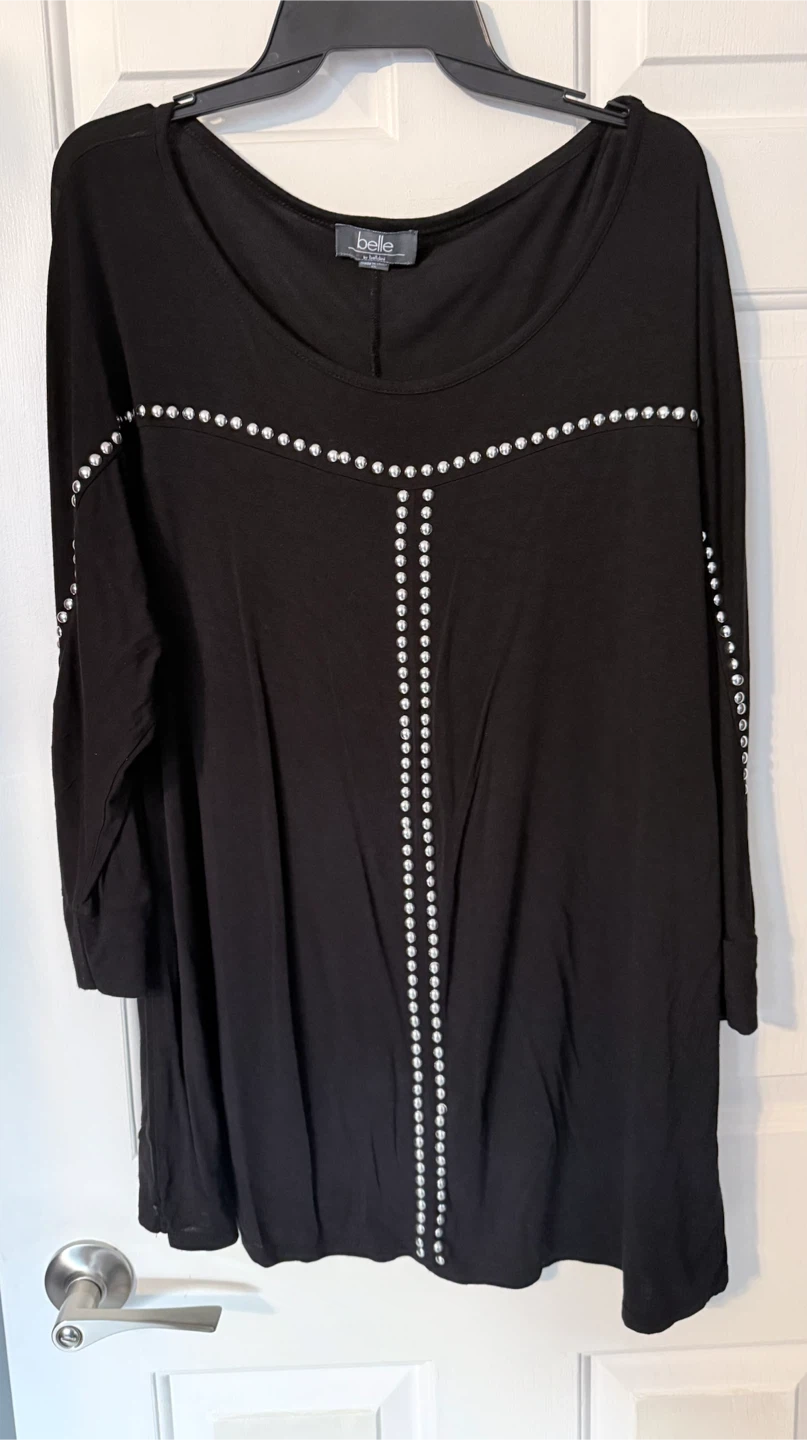 Belle by Bellini Black Embellished Top Size 1X