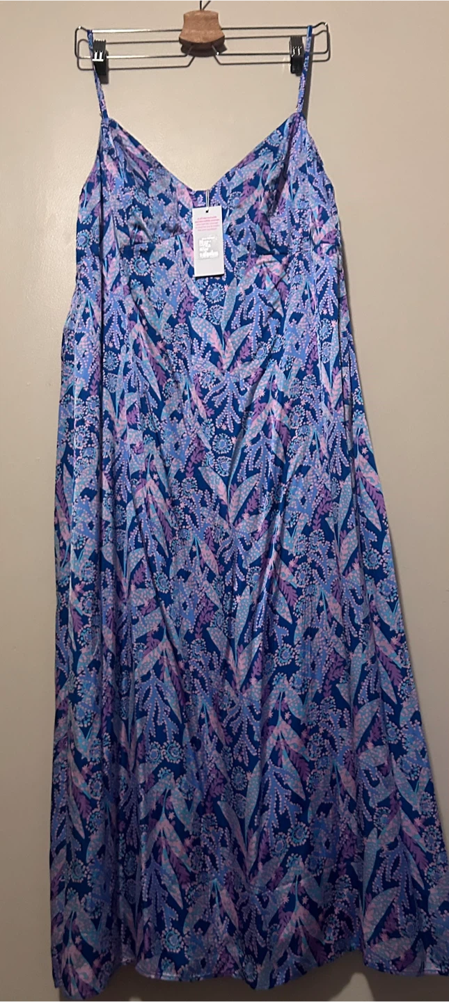 Lilly Pulitzer Maxi Dress Blue Floral Print Size 14