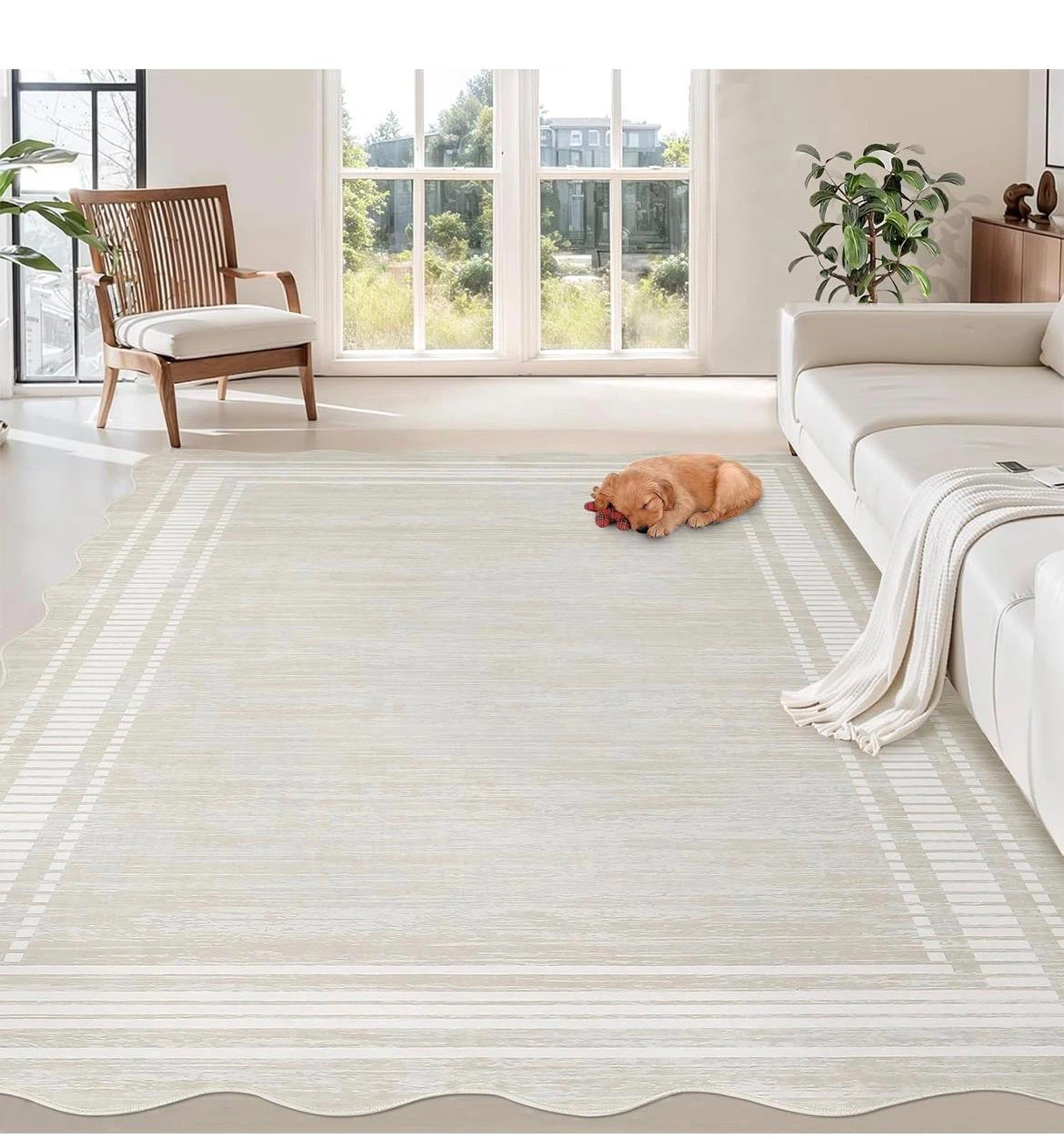 Beige Striped Area Rug