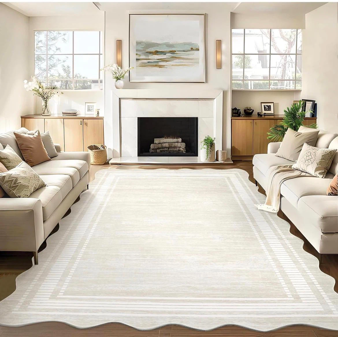 Beige Striped Area Rug - photo 2