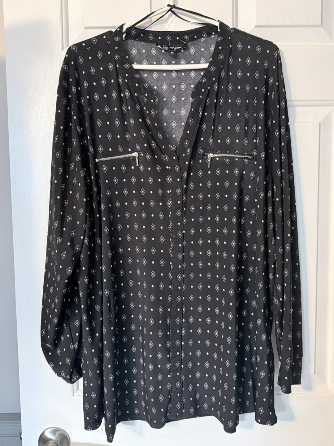 Black Diamond Print Blouse 3X