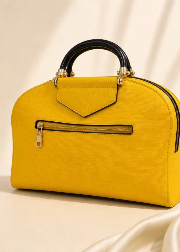 Yellow Structured Handbag with Black Handles - photo 2