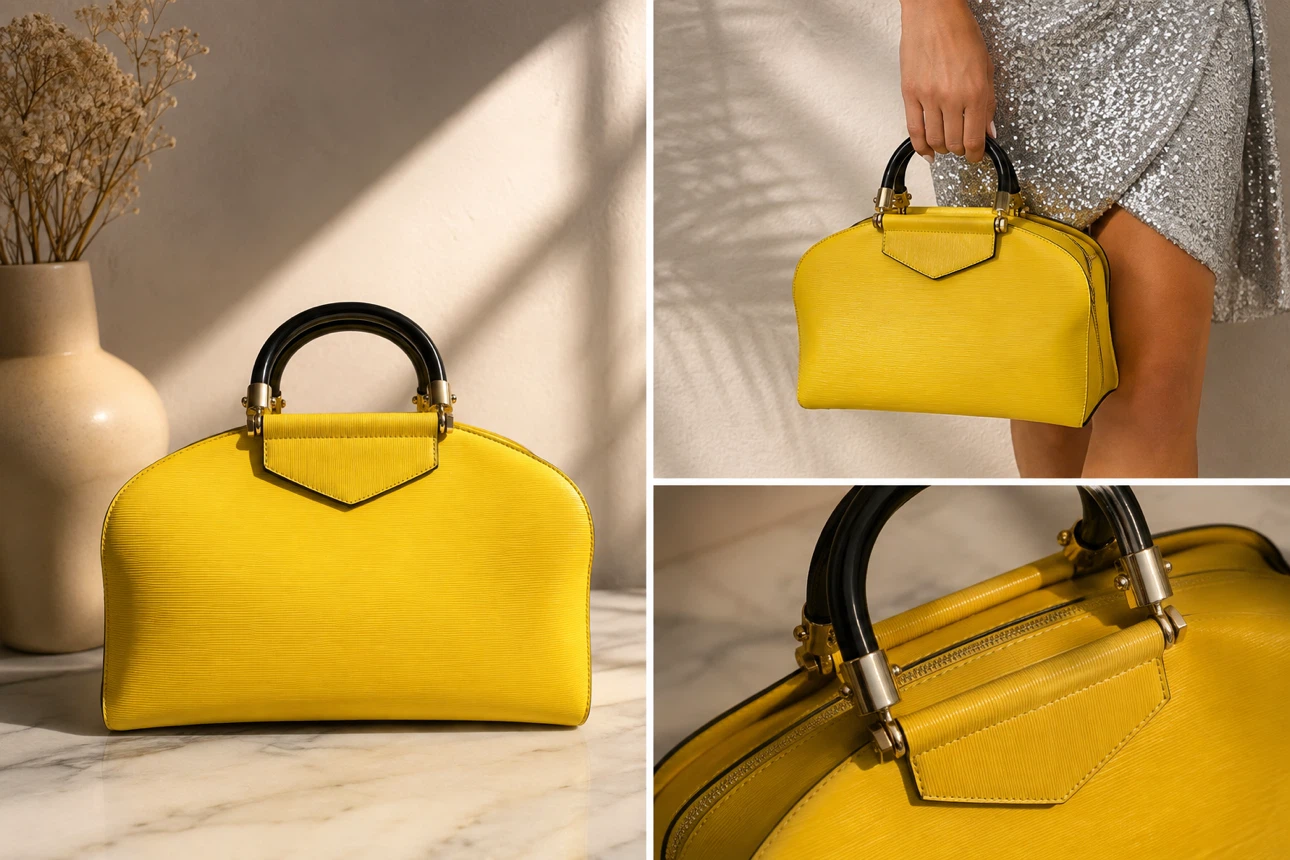 Yellow Structured Handbag with Black Handles - photo 3