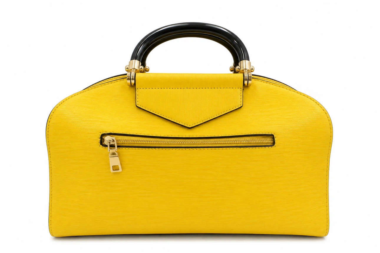 Yellow Structured Handbag with Black Handles - photo 4