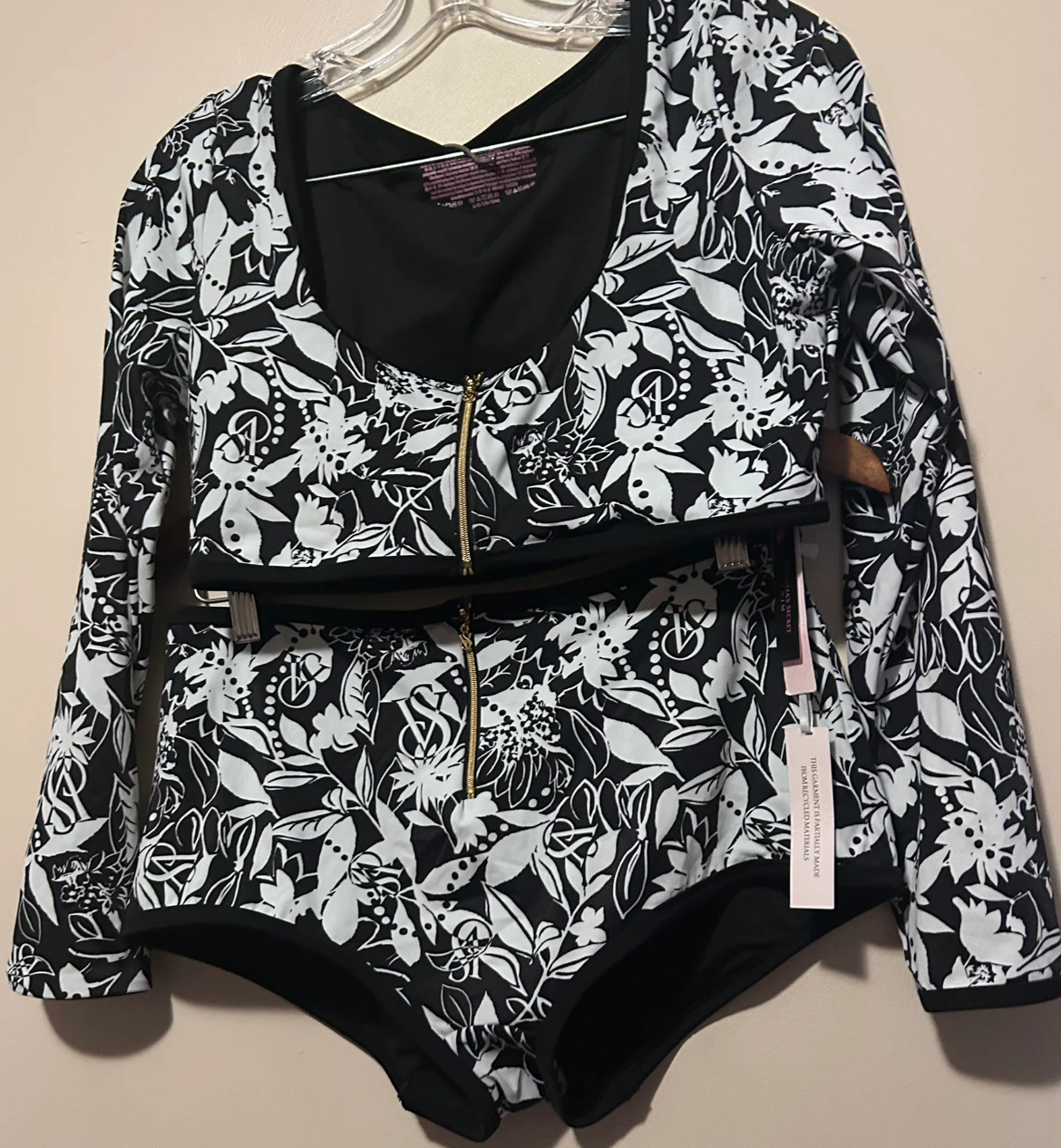 Victoria's Secret Black & White Floral Bikini Top & Bottom Set