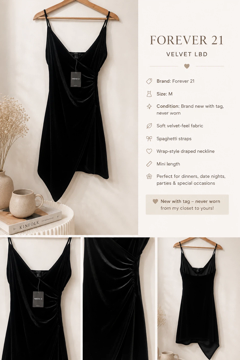 Forever 21 Black Velvet Wrap Dress -LBD