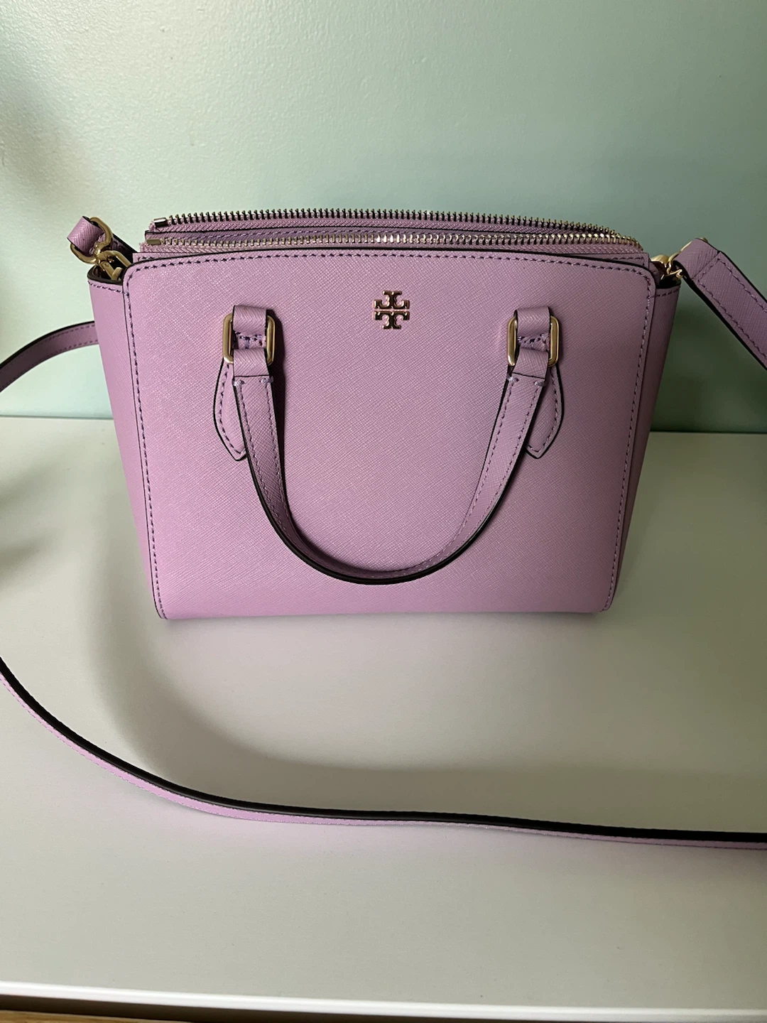 Tory Burch Lavender Saffiano Leather Satchel Bag with Strap - photo 2