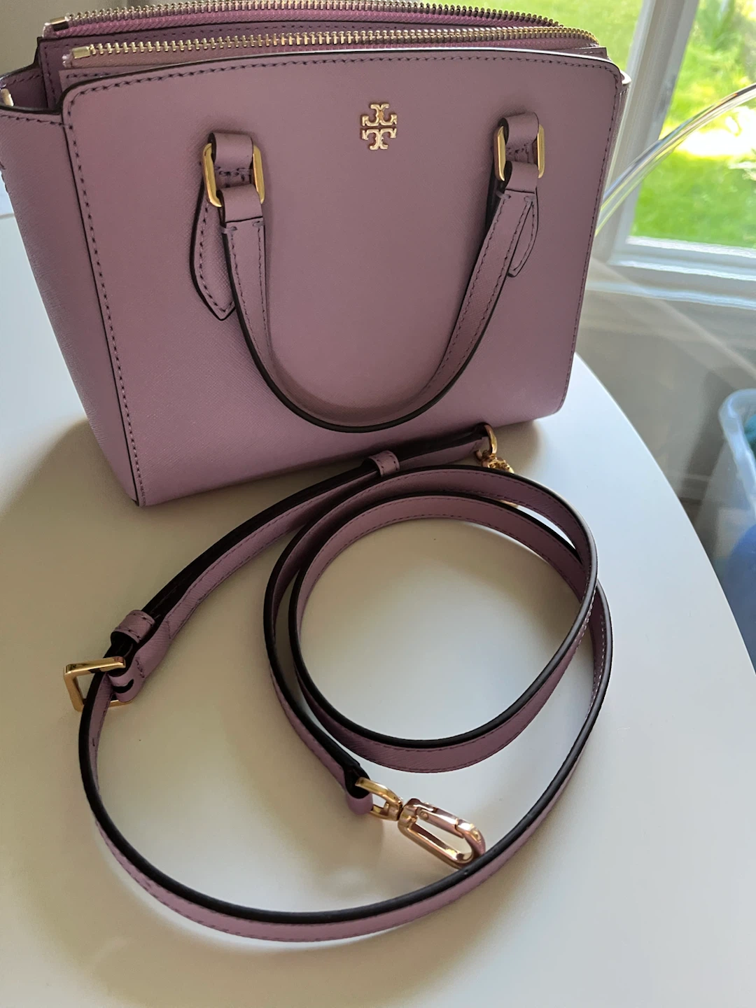 Tory Burch Lavender Saffiano Leather Satchel Bag with Strap - photo 3