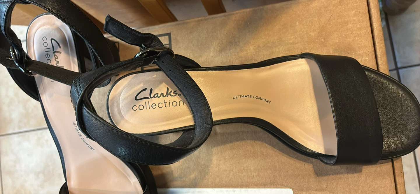 New Clarks Collection Black Leather Heeled Sandals US 9 - photo 2