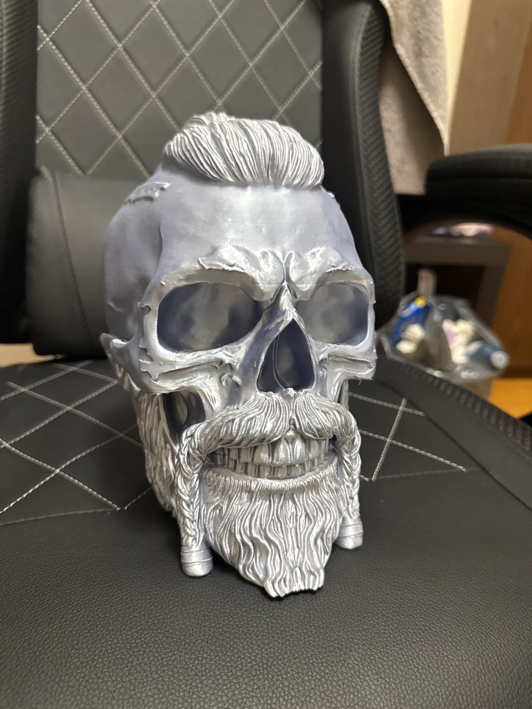 3D Printed Skull Figurine with Beard and Hair - photo 2