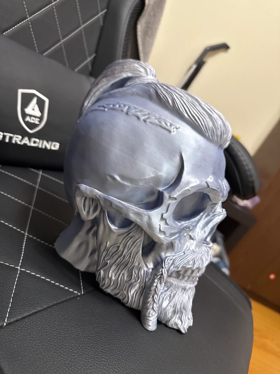 3D Printed Skull Figurine with Beard and Hair - photo 3