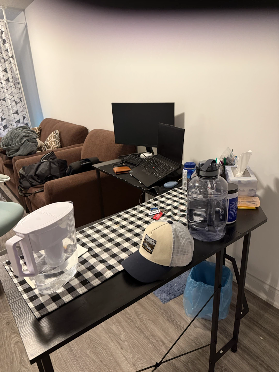 Black L-Shaped Computer Desk with Monitor, Laptop