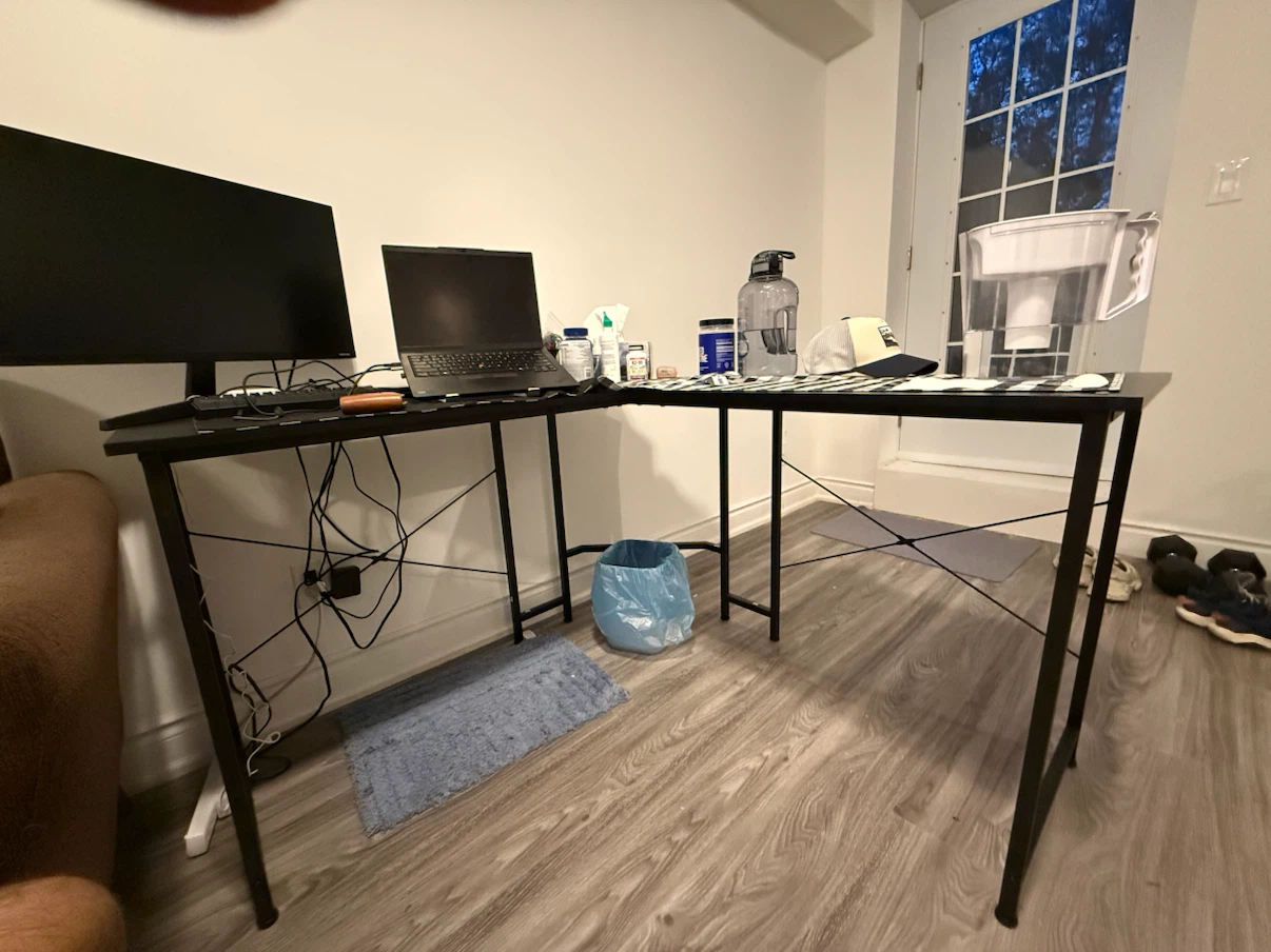 Black L-Shaped Computer Desk with Monitor, Laptop - photo 3