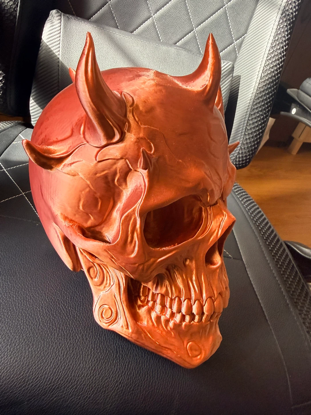 3D Printed Orange Devil Skull Headphone Holder - photo 2