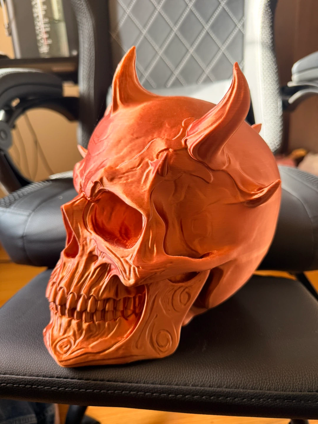 3D Printed Orange Devil Skull Headphone Holder - photo 3