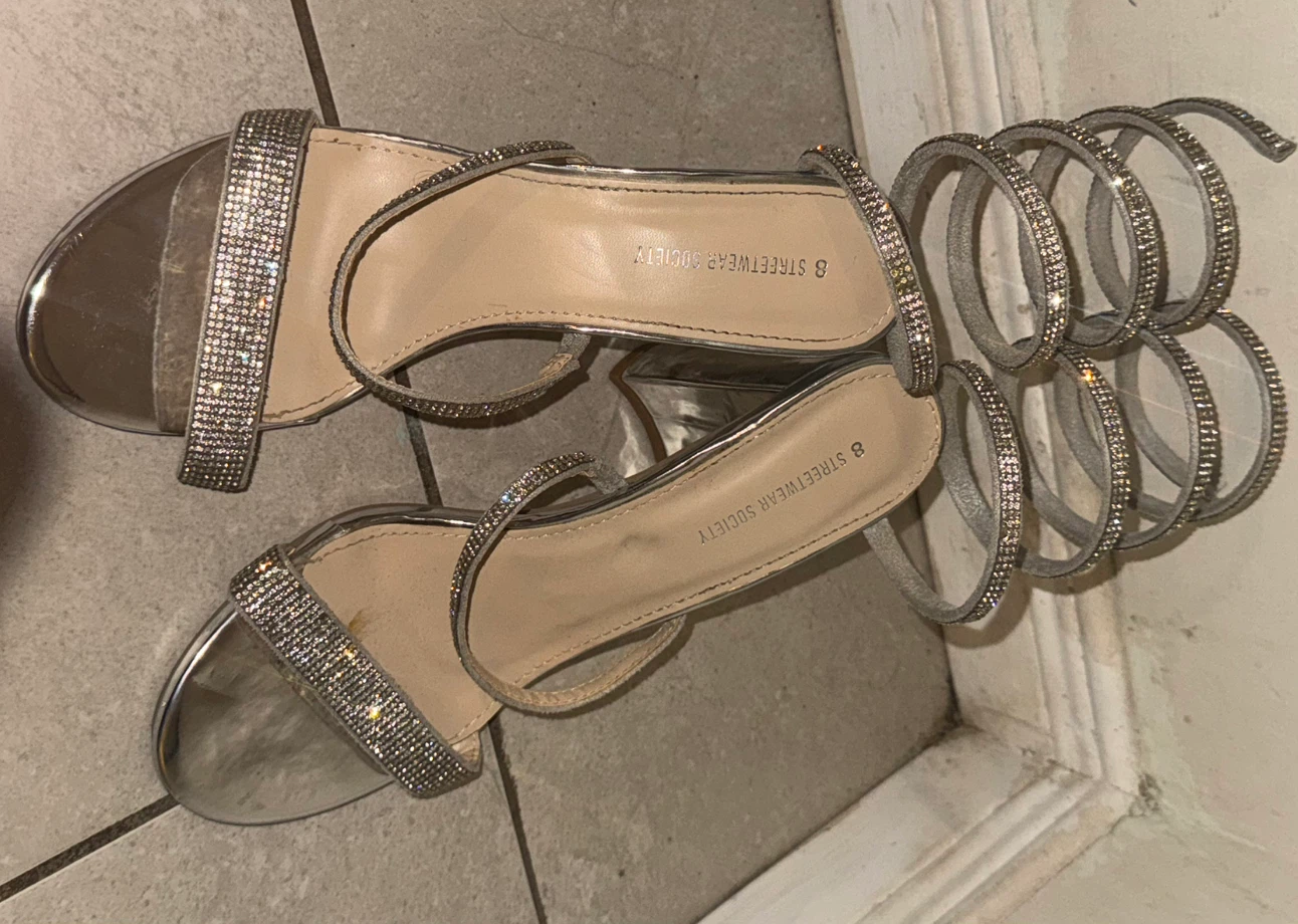 Silver Rhinestone Spiral Heels