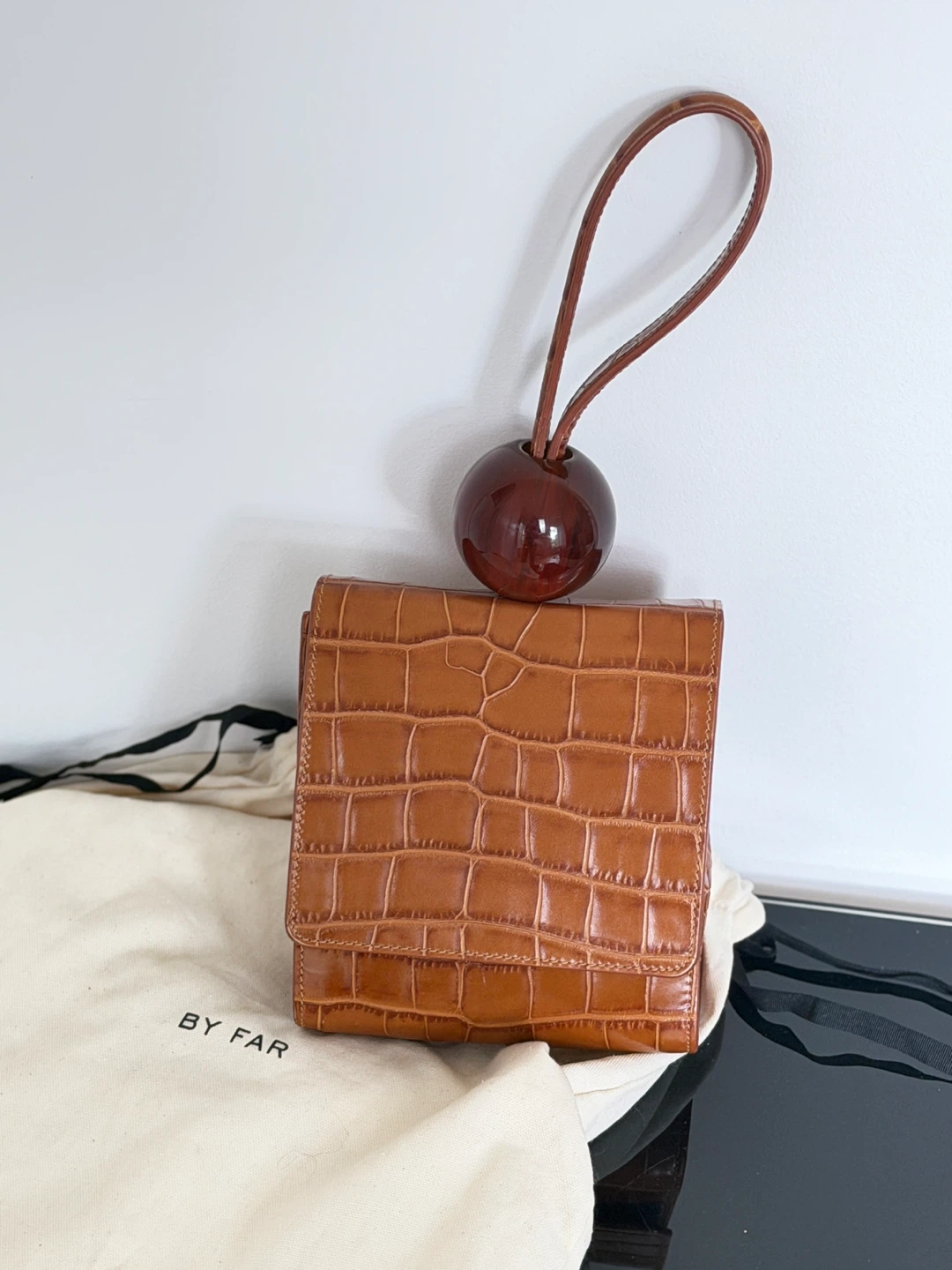 BY FAR Croc Embossed Leather Wristlet Bag - photo 2