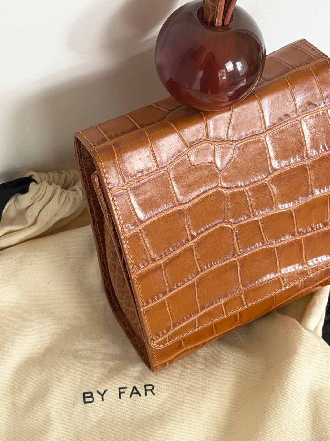BY FAR Croc Embossed Leather Wristlet Bag - photo 3