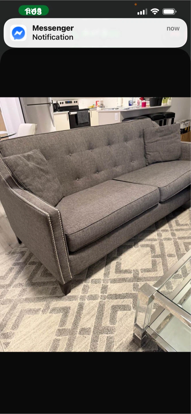 2 Grey Tufted Sofa with Nailhead Trim