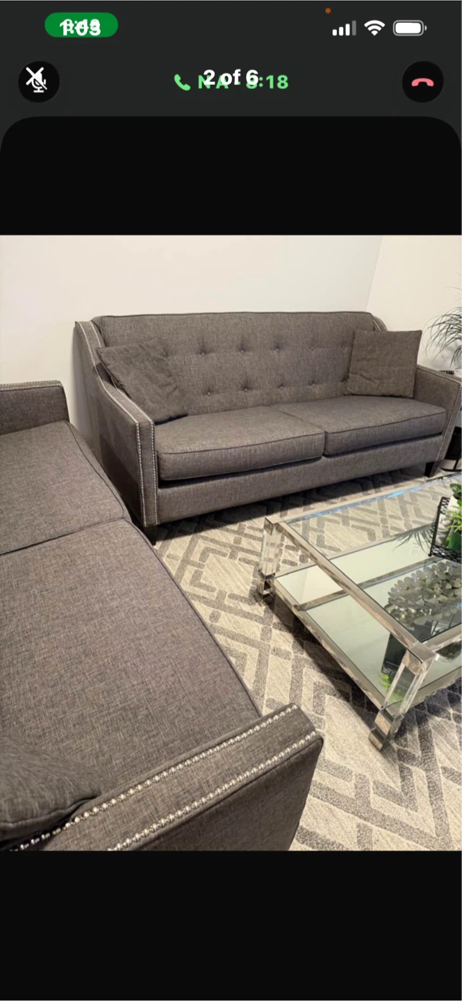 2 Grey Tufted Sofa with Nailhead Trim - photo 5