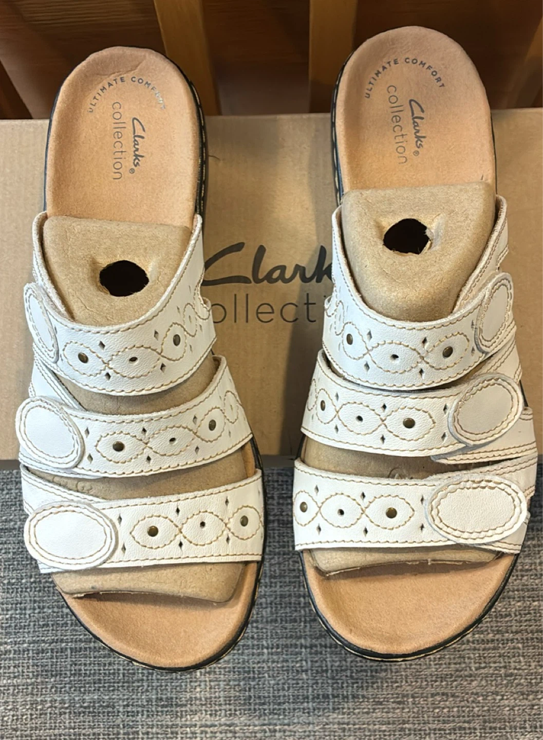 New Clarks White Leather Leisa Cacti Q Sandals