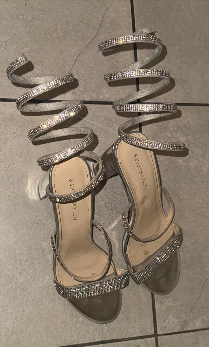 Silver Rhinestone Spiral Heels - photo 2