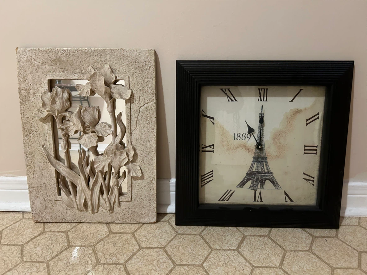 Paris Eiffel Tower Wall Clock and decorative mirrored piece