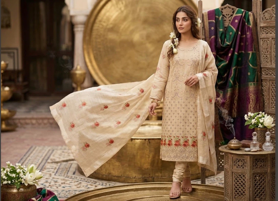Women's Embroidered masroori Suit with Dupatta