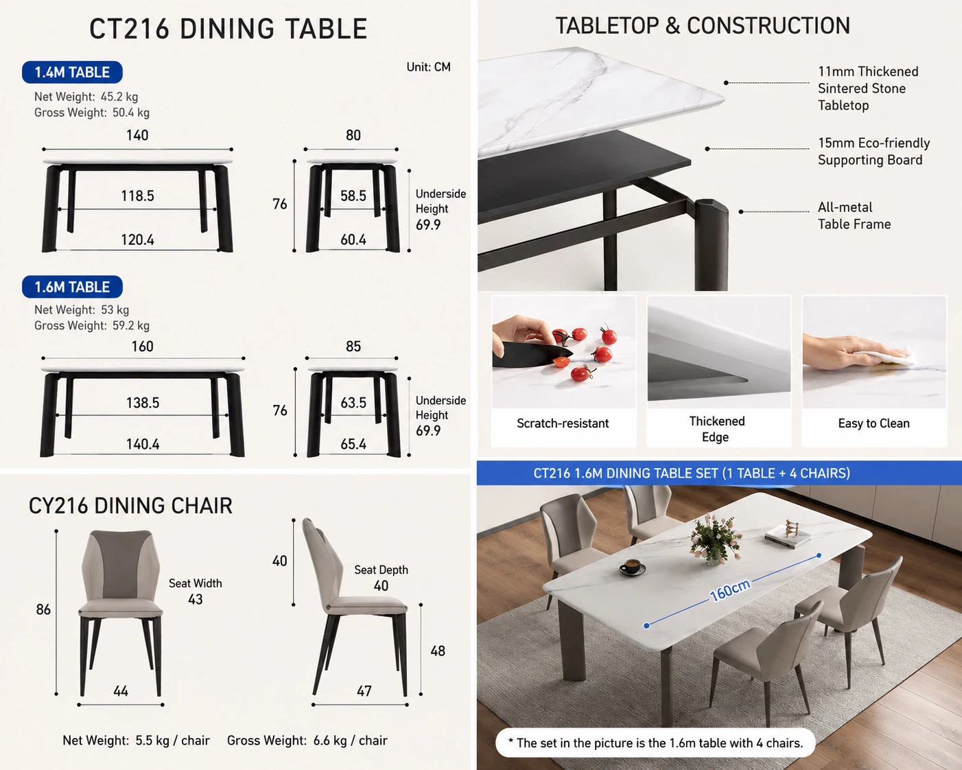 Sintered Stone Dining Table + 4 Chairs