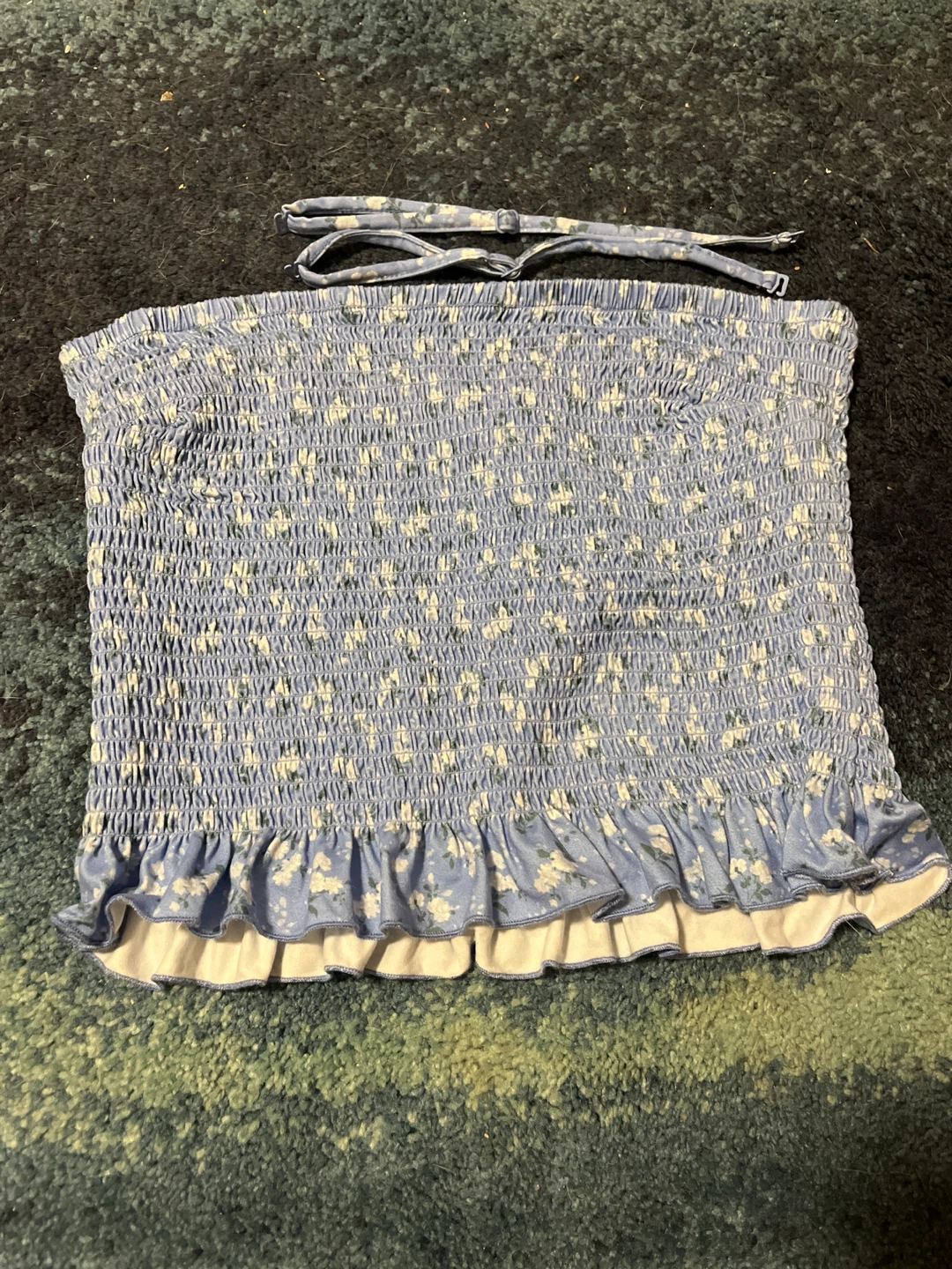 Blue floral smocked tube top