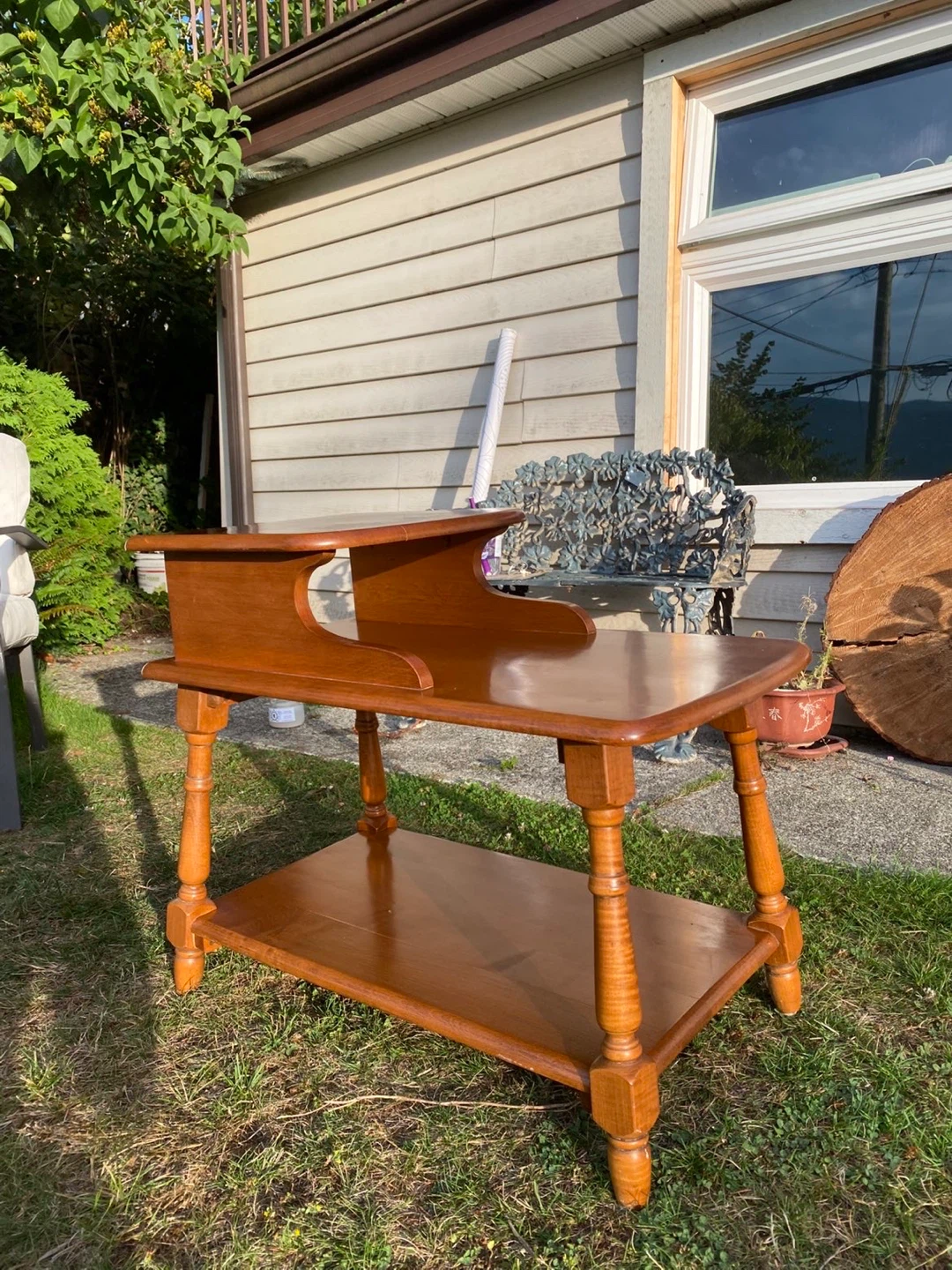 Vintage two tier wood step end table